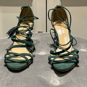 BCBGMAXAZRIA teal Green suede ankle tie, sandals 38.5 US 8.5